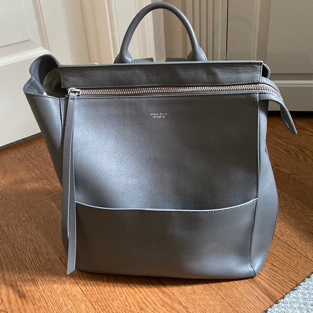 Mina Baie Slate Harper Leather Diaper Backpack in Excellent Condition